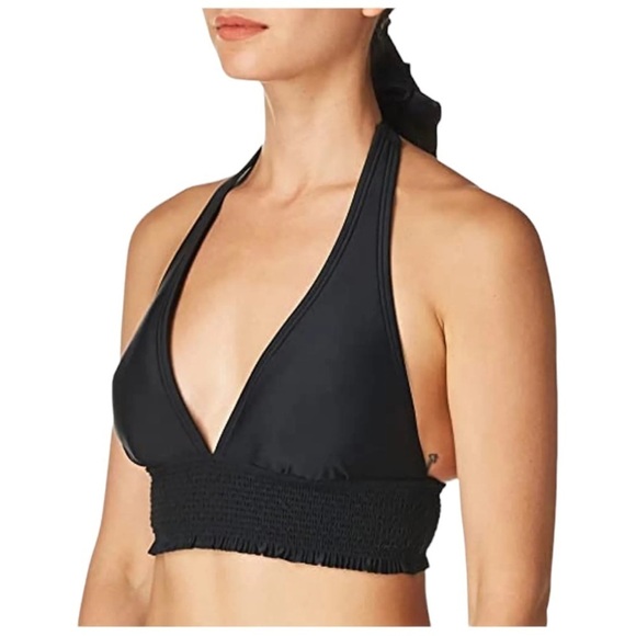 Tommy Hilfiger Black Smocked Halter Bikini Womens Swim Top Size Small - Picture 3 of 11